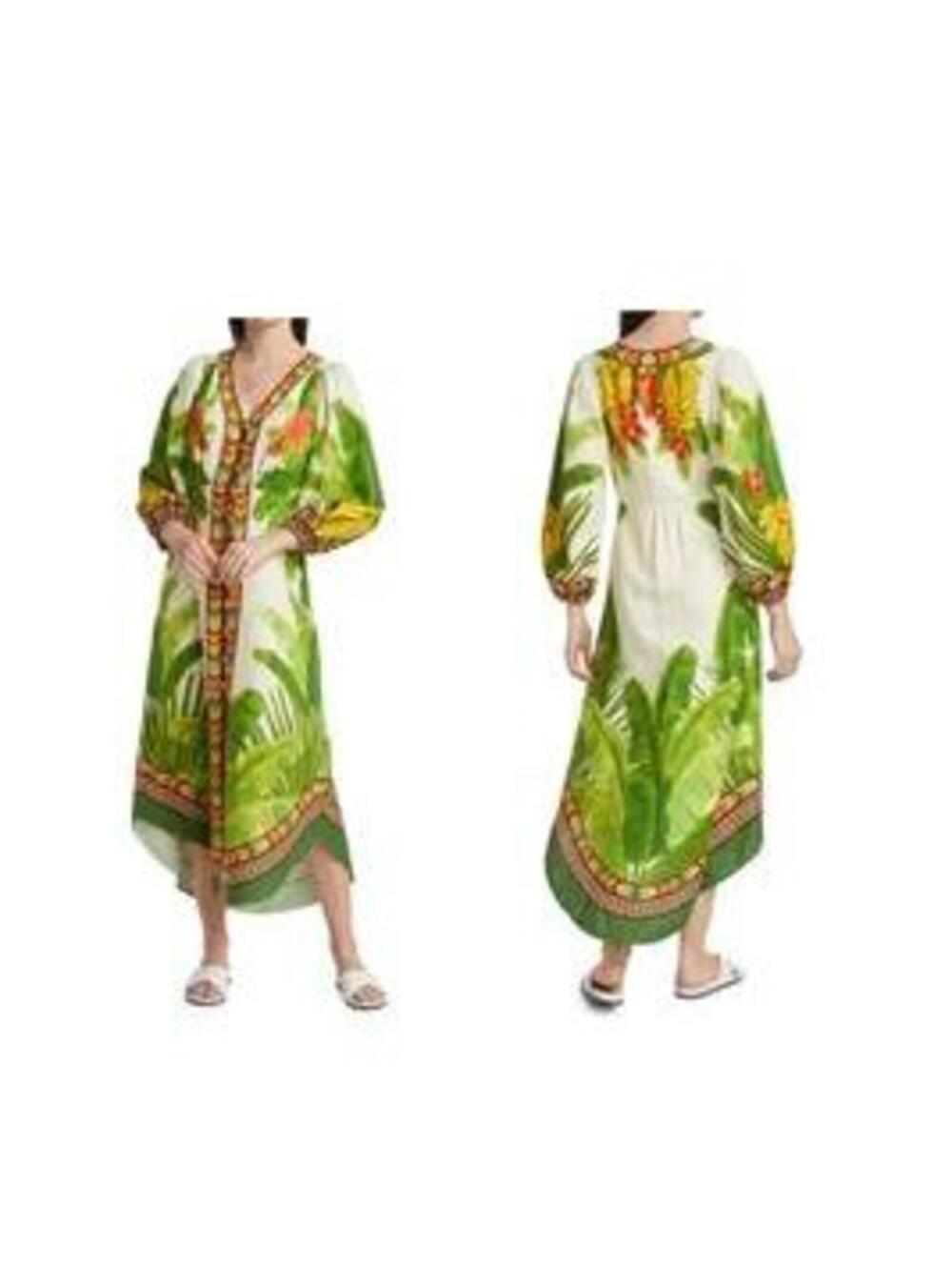 Farm Rio Fresh Forest midi-dress Women's XL Tropical Linen Blend